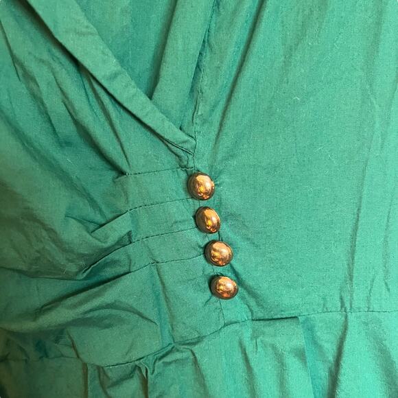 eShakti Shawl Collar Surplice Poplin Dress Emerald Green Mini Pleated Oz Size L - Picture 5 of 13